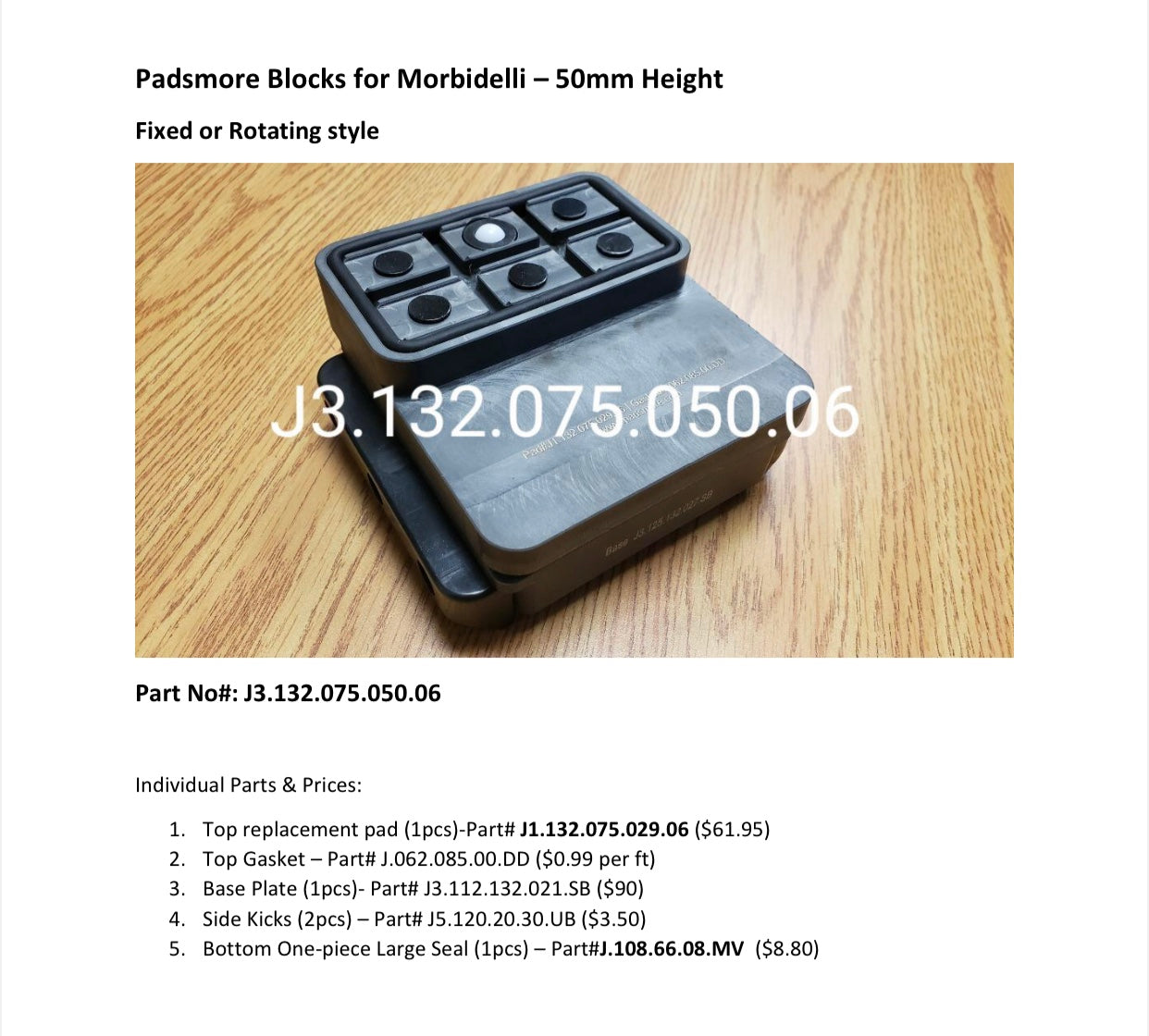 CNC Suction Pads for Morbidelli 132*75 - 50mm height (Rotating)