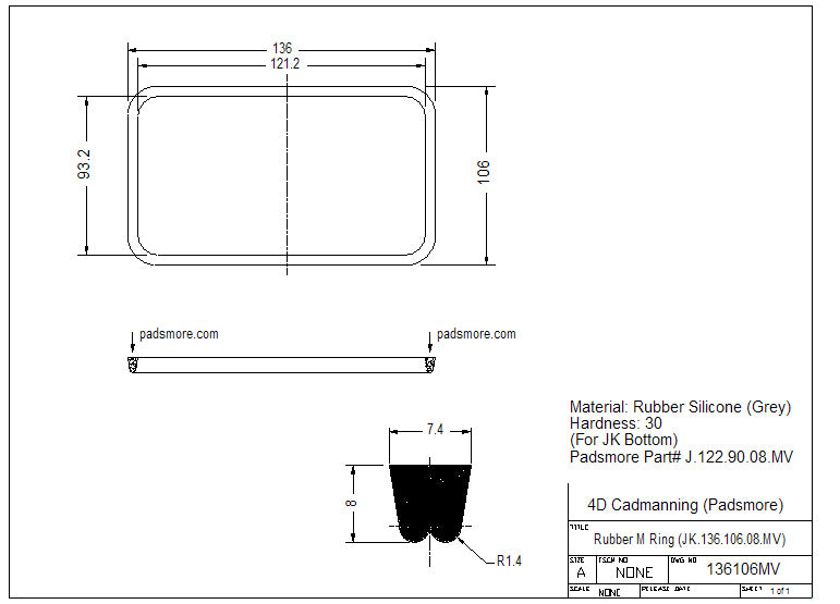 CNC - Rubber Seamless Seal 122*90mm - M Type