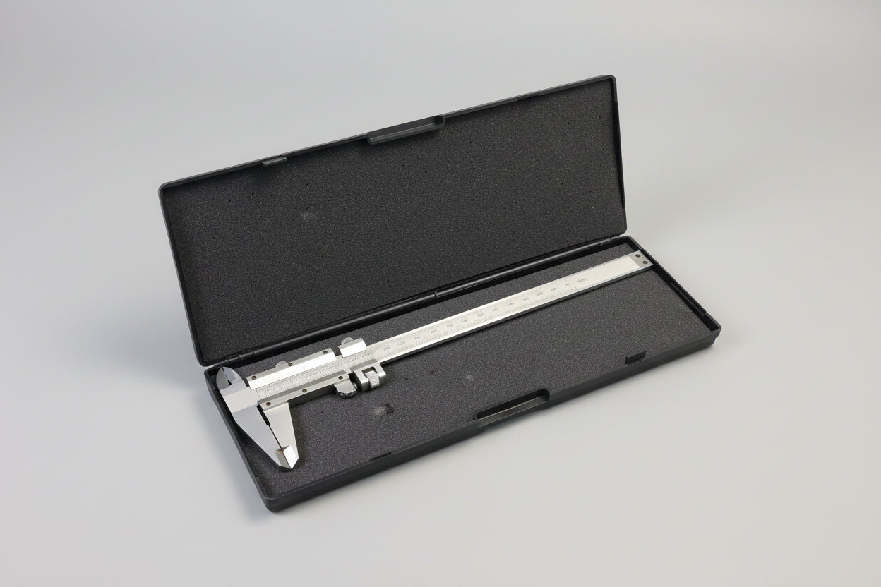 Caliper in a black case on a carpeted floor