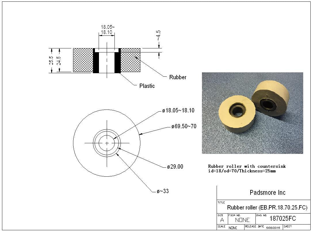 Edgebander-Pressure Roller Solid Surface 18*70*25mm with countersink (Homag)