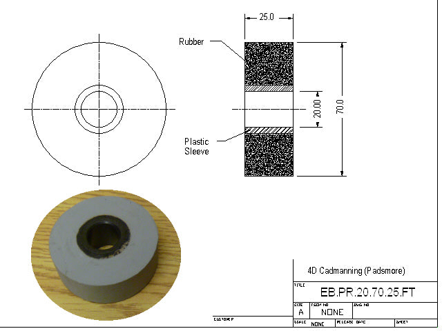 Edgebander-Solid Rubber Roller 20*70*25mm without Countersink (Homag)