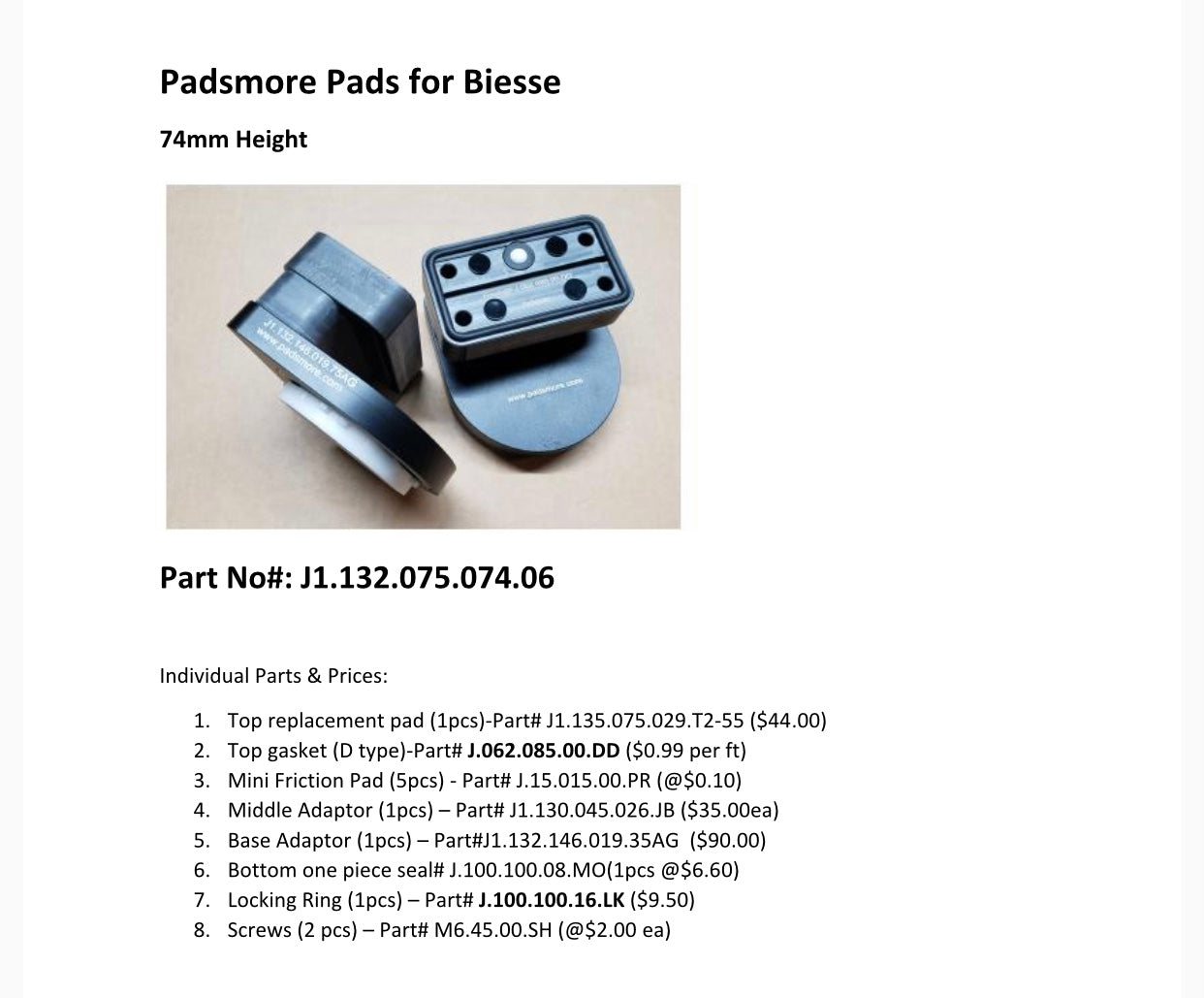 CNC ATS Suction Pad for Biesse machines 132*75 -74mm Height