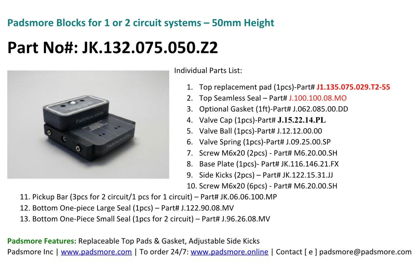 CNC Suction Blocks for circuit systems 132*75 - 50mm height (Fixed)