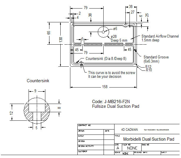 CNC Suction Pad for Morbidelli machines 158*130 -12mm Height