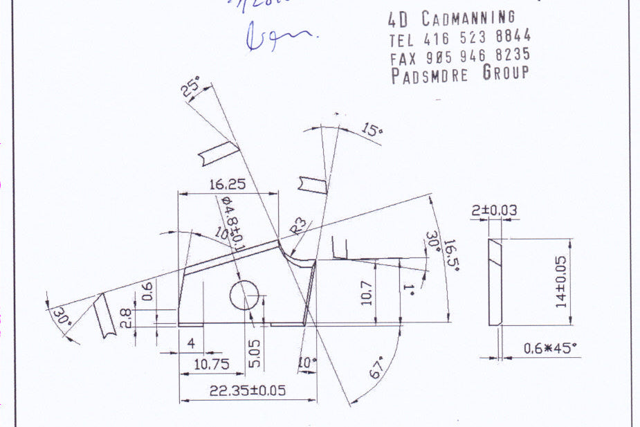 Edgebander - Carbide Insert Knife 58101 R3 Left Hand (Homag)